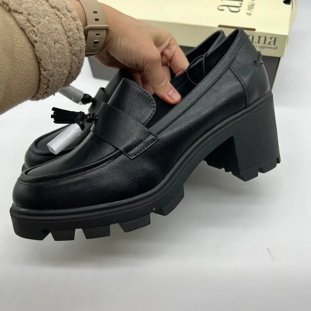 a.n.a Penny Loafers Black Chunky Block Heel A New Approach Women Size 10 NEW